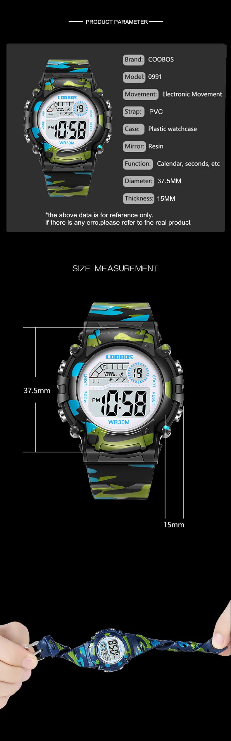 Sport Digital Watch for Kids Waterproof Luminous Children's Electronic LED Watch Fashion Multi-function Week Display Kids Watch